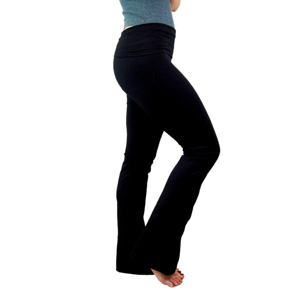 No Nonsense Lounge Yoga Pants Black Flared Cotton Leggings, 32.5” Inseam,  Wide Waistband, No Show Coverage, Relaxed Flare Leg